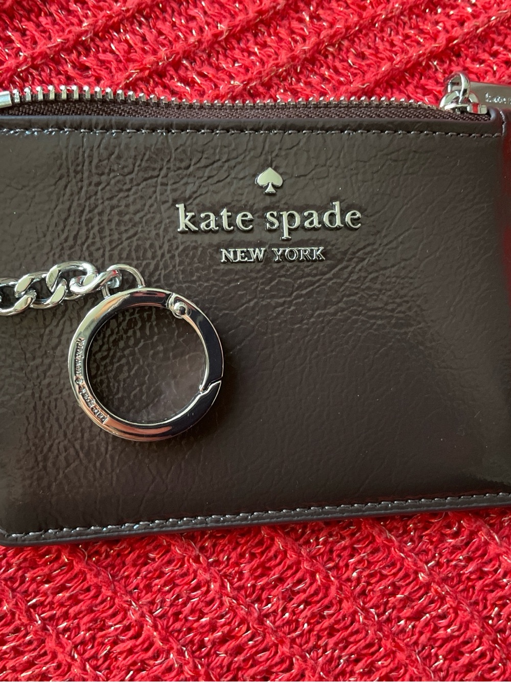 kate spade brown leather keyring pouch with silver hardware